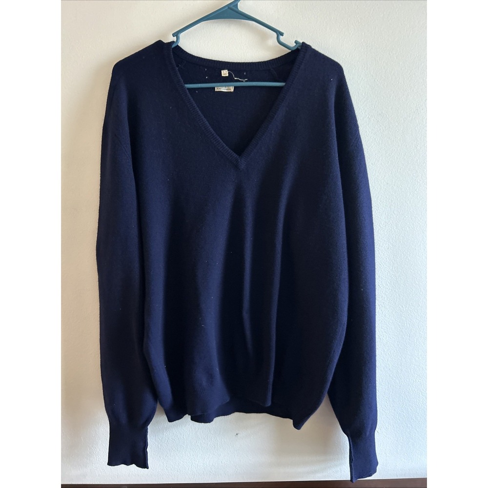 Vintage 100% Cashmere Sweater V Neck Blue Sz 44 Lrg True Vintage Grandpa Sweater
